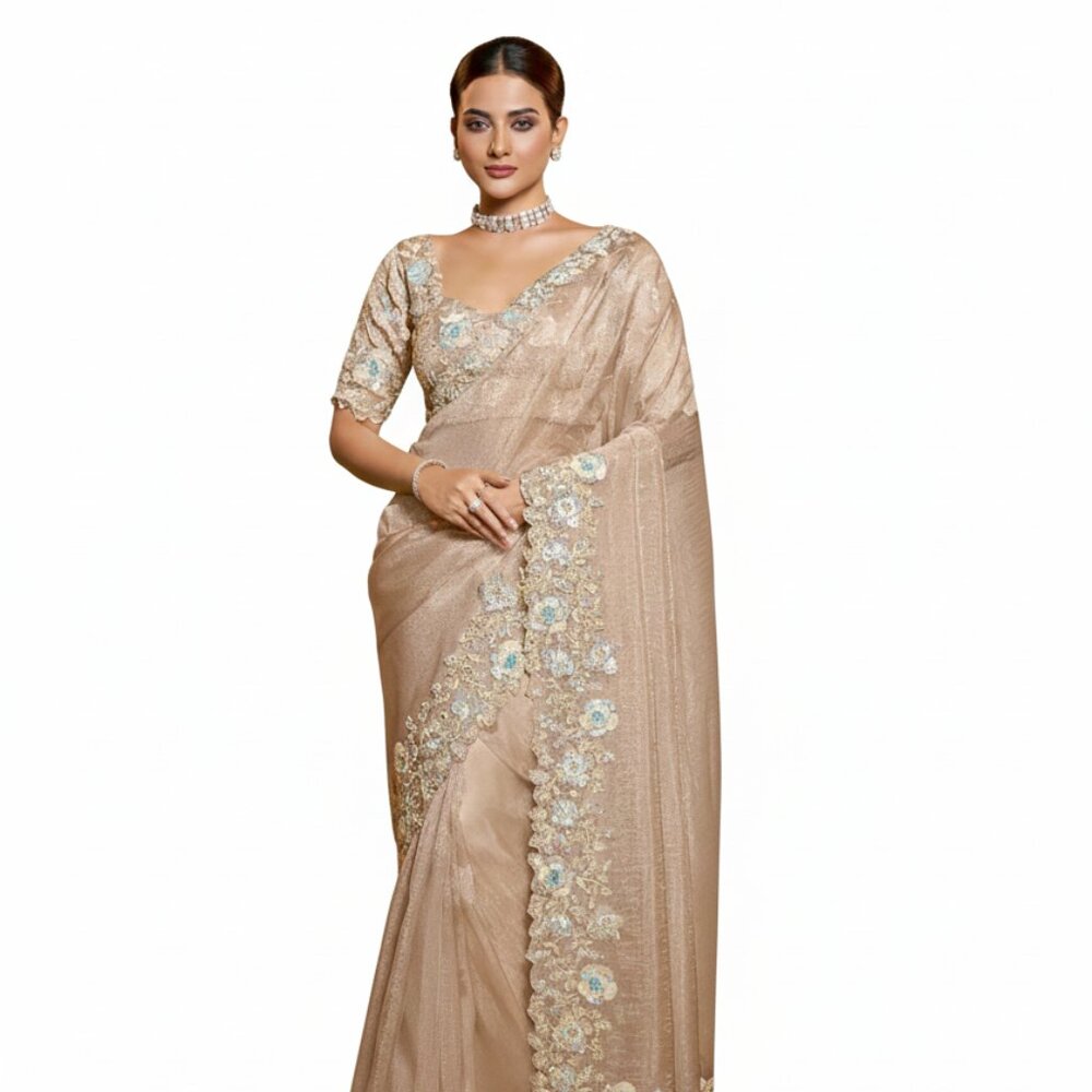 Exquisite Women's Organza Crush Satin Saree with Dual Sequence Embroidery